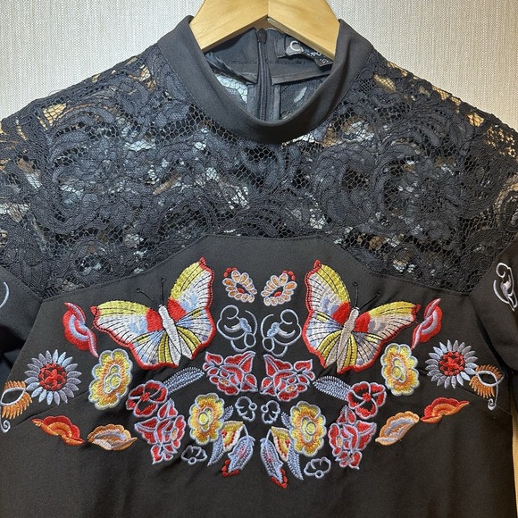 C'Fait Pour Vous , Made In France Dress 38, Embroidered Lace Detail Black Dress - Picture 3 of 13